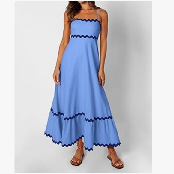 kirundo Dresses & Skirts - Kirundo Blue Spaghetti Strap Ric Rack Maxi Dress Size Medium NWT